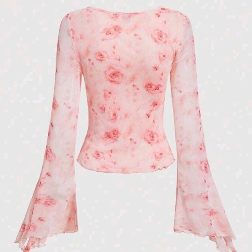 Floral Pink Bell Sleeve Top